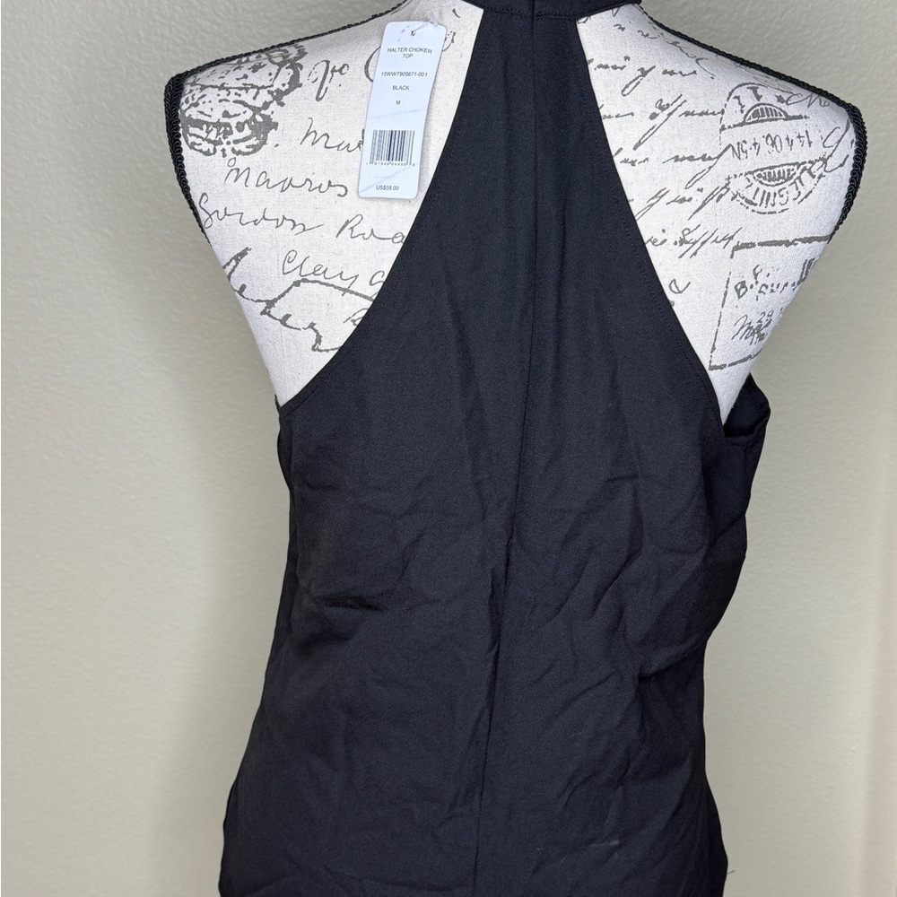 NWT ~ BEBE Black cold shoulder halter choker blouse. - Picture 3 of 5